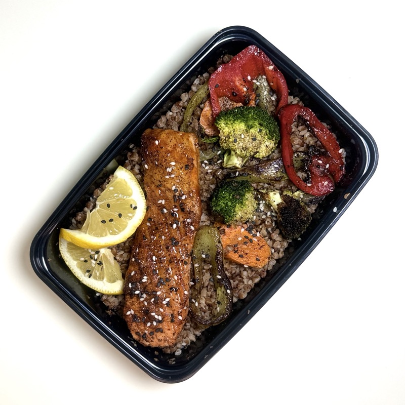 Trout vegetables buckwheat